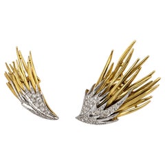 18k and platinum diamond earrings and brooch set, by E. Pearl