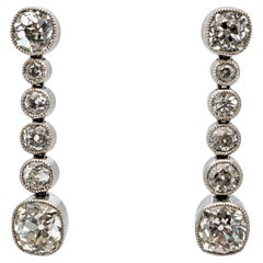 Platinum long earrings set with old-mine cut diamonds ca. 6.00 ct