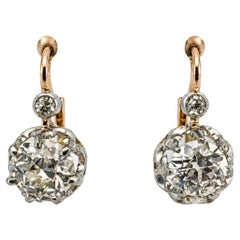 18k antique French dormeuse earrings old mine cut diamonds