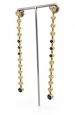 18k yellow gold very long diamond and sapphire shoulder duster earrings