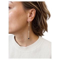 18k yellow gold very long diamond and sapphire shoulder duster earrings