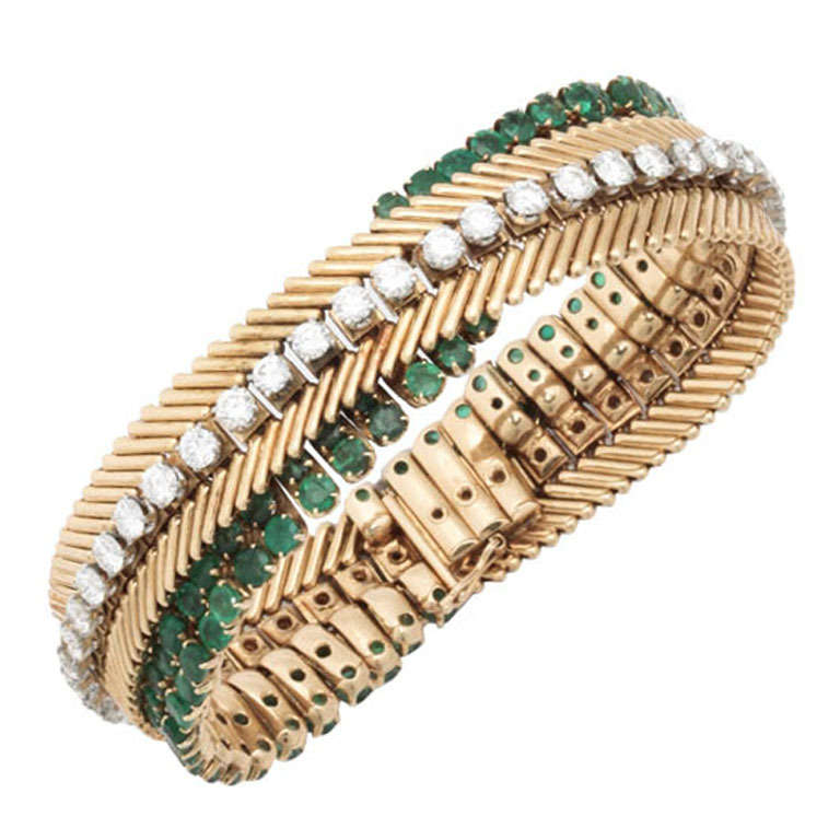 Van Cleef & Arpels Cheveux D'Ange Emerald Diamond Gold Bracelet For Sale