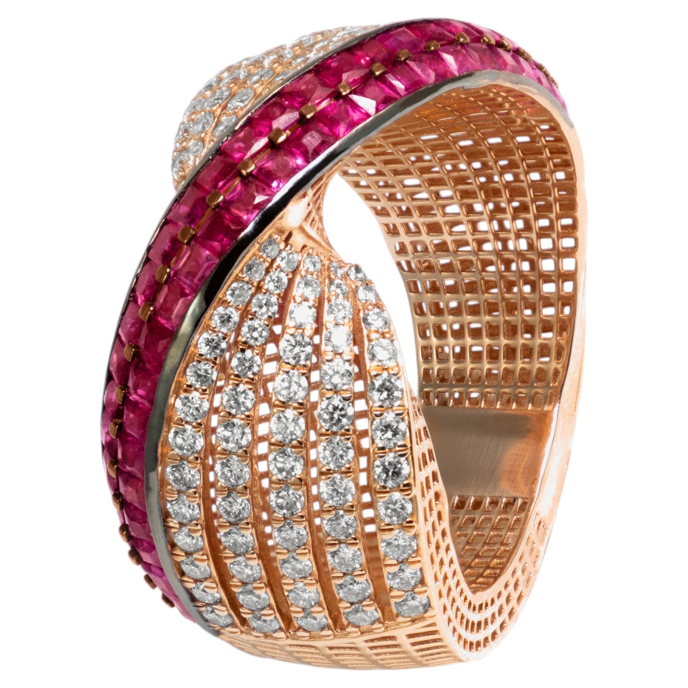 Anillo de oro rosa «Crossover» de Rouge Reverie con rubí y diamantes en venta