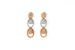 14K Rose & White Gold Oval Diamond Drop Earrings with Cascading Pavé Links