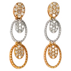 14K Rose & White Gold Oval Diamond Drop Earrings with Cascading Pavé Links