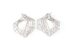 Suspension Cuff White Gold Hexagonal Hoop Earrings with Floating Diamond Chains
