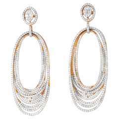 14K Rose Gold Head Stunner Oval Danglers with Cascading Pavé Diamond Hoops