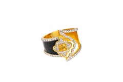 14K Gold Luxe Noir Wide Band Ring with Black Enamel & Pavé Diamonds