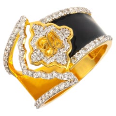 14K Gold Luxe Noir Wide Band Ring with Black Enamel & Pavé Diamonds
