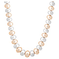 14K Rose & White Gold Intricate Beaded Necklace with Elegant Contemporary Detail