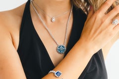Astro Pendant Midnight Sapphire Pavé Disc Necklace in Sterling Silver