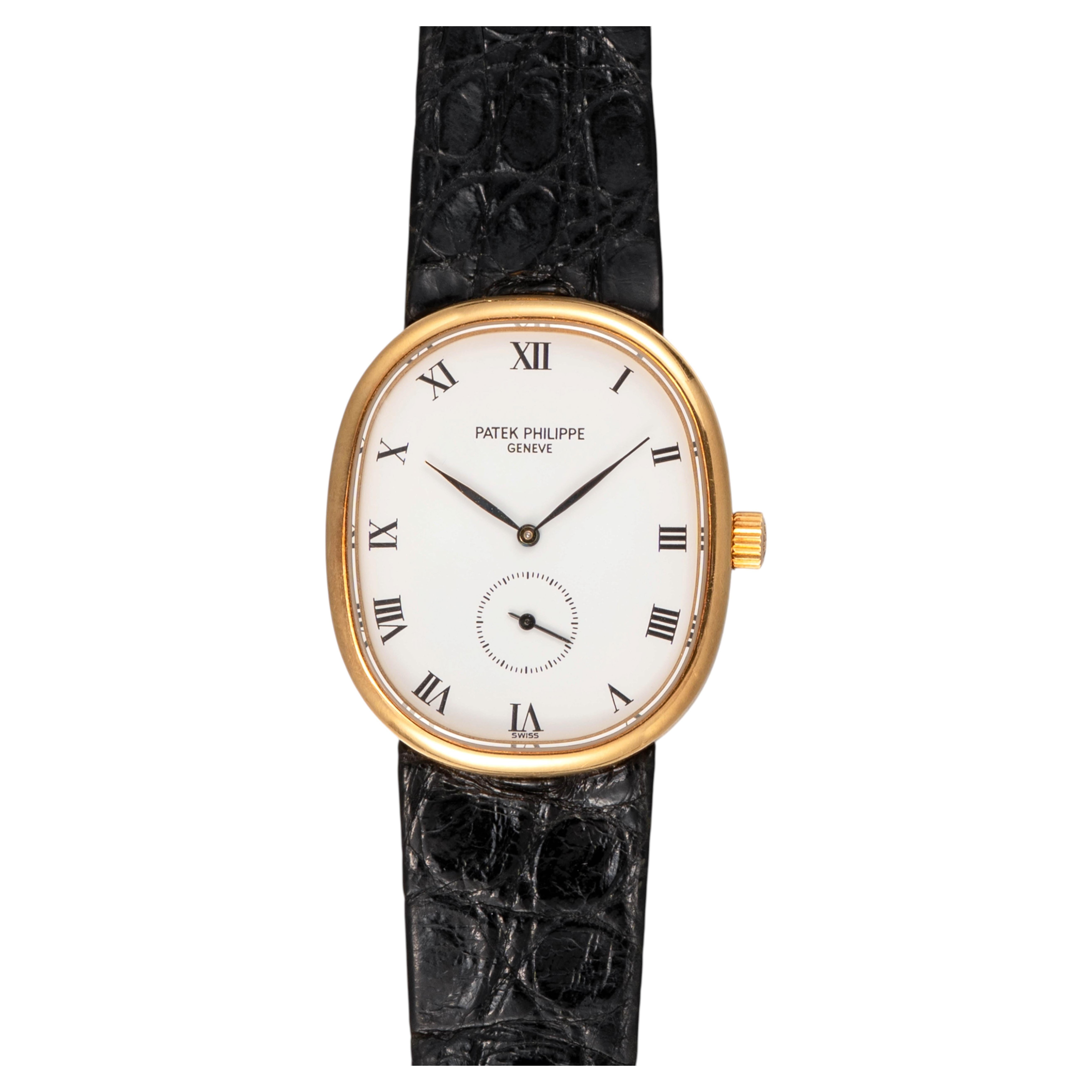 Patek Philippe Golden Ellipse 3978, weißes Zifferblatt mit römischen Ziffern, 18 Karat Gelbgold, 1980er Jahre