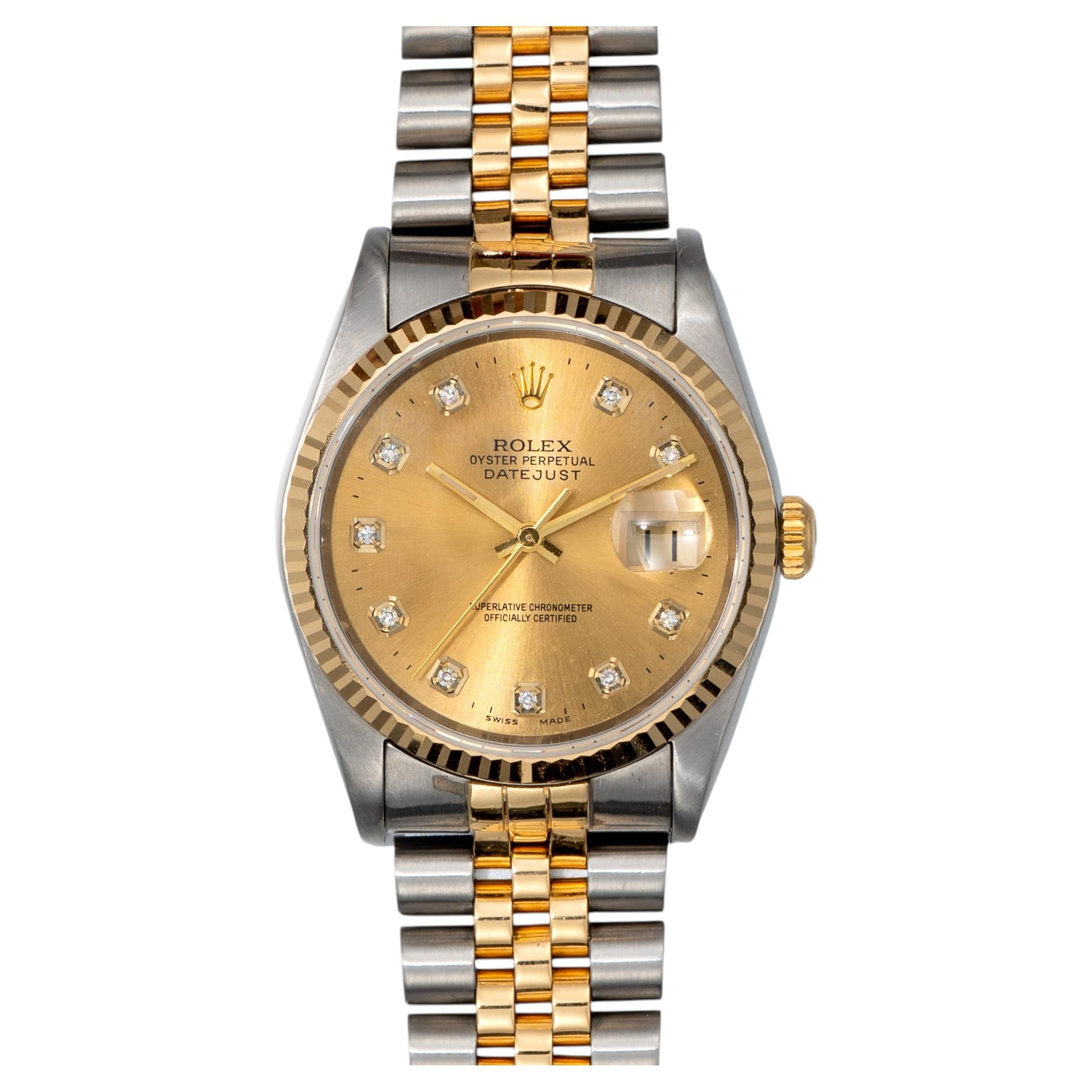 Pre-owned Rolex Datejust 36mm 16233g Champagne Big Diamond Dial Tt Yg/ss 1996 In Multiple