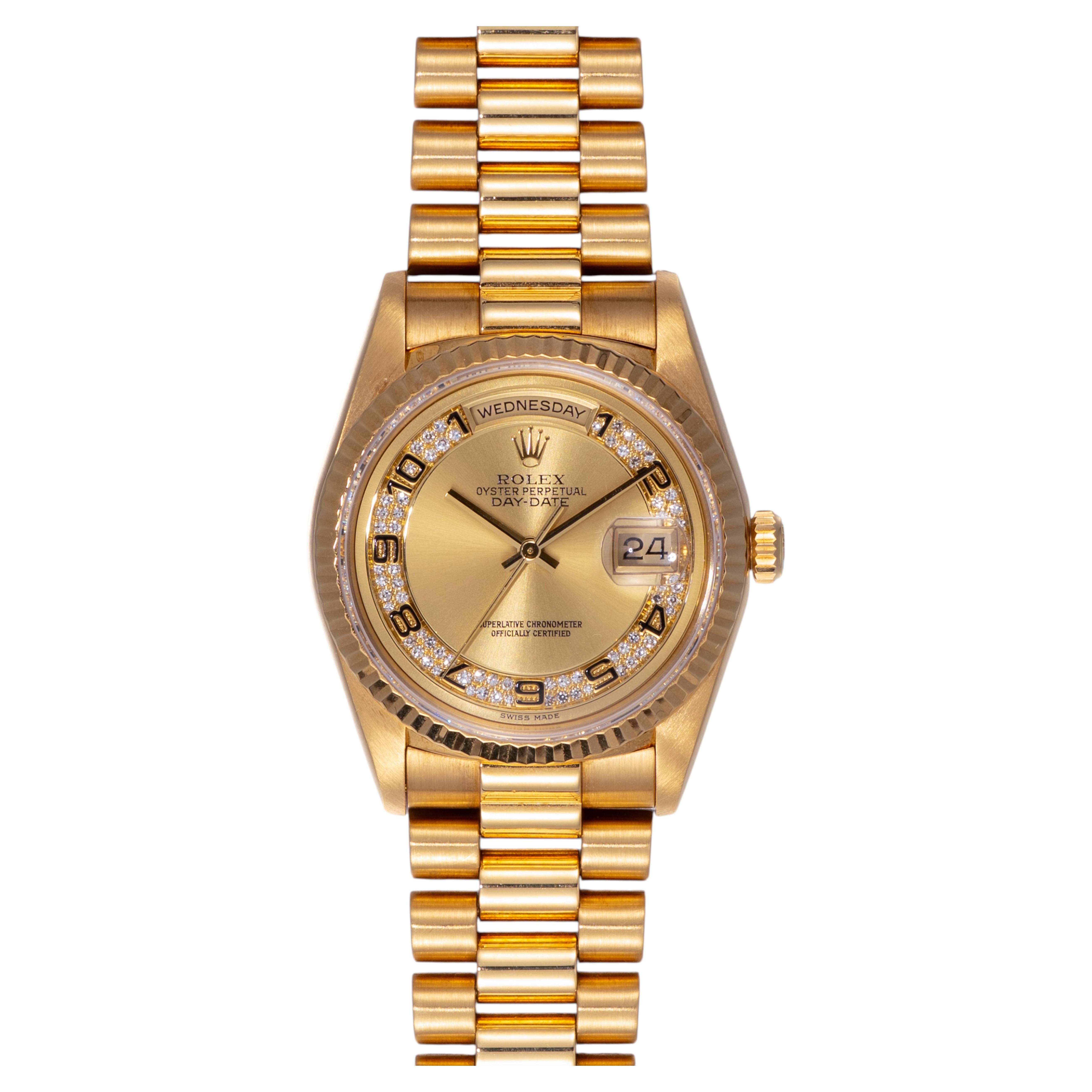 Pre-owned Rolex Day Date 18238 Myriad Diamond Dial 18k Yg In Multiple