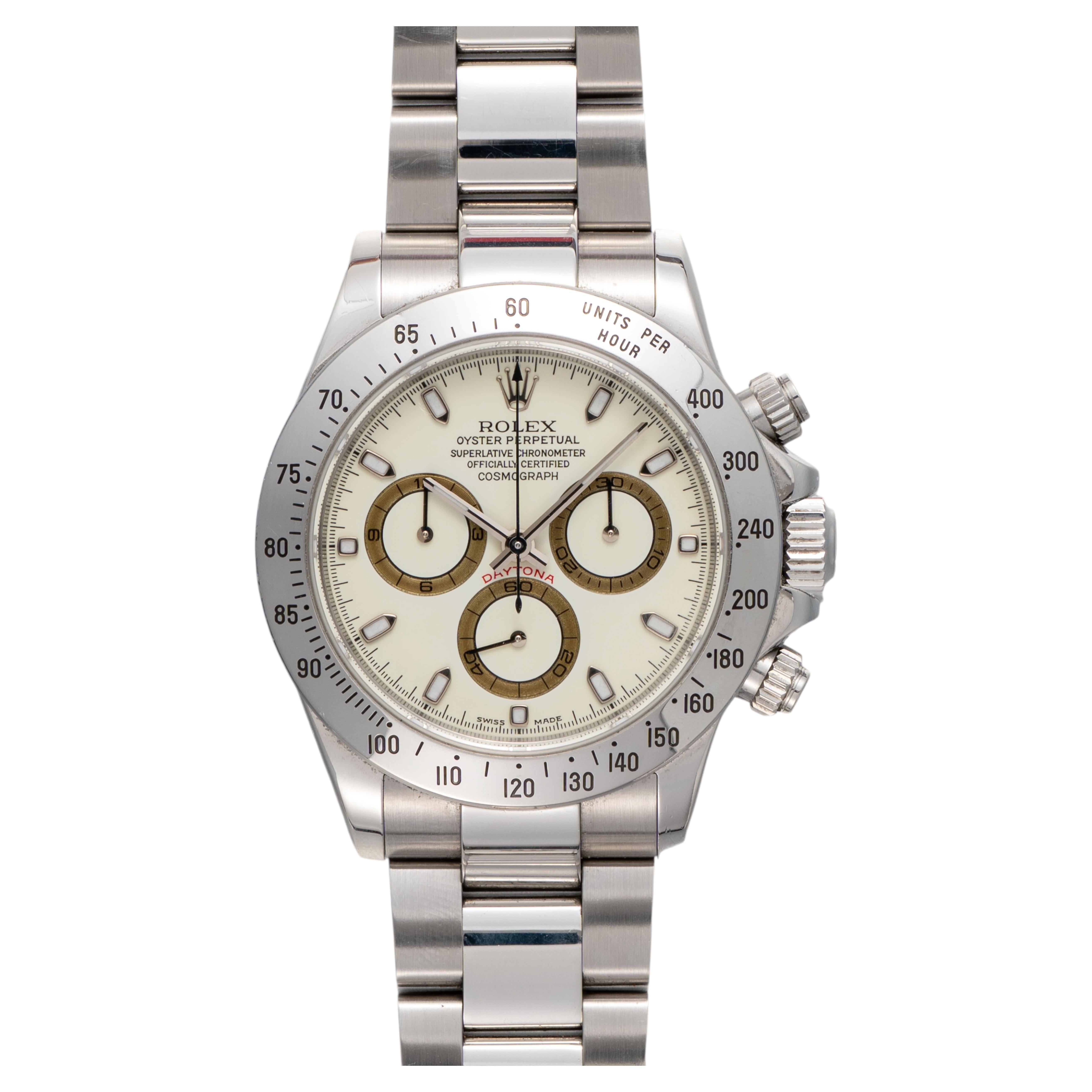 Pre-owned Rolex Daytona 116520 Cream Dial Ss P2 Serial 2001 Papers In White