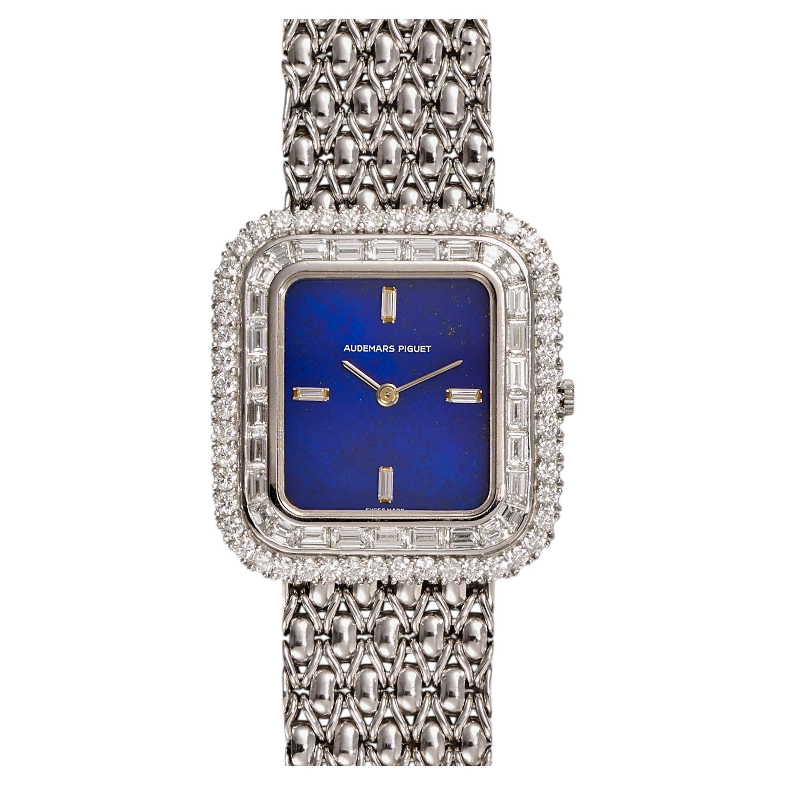 Audemars Piguet Haute Joaillerie : cadran en lapis-lazuli et diamants, lunette sertie de diamants taille baguette en vente