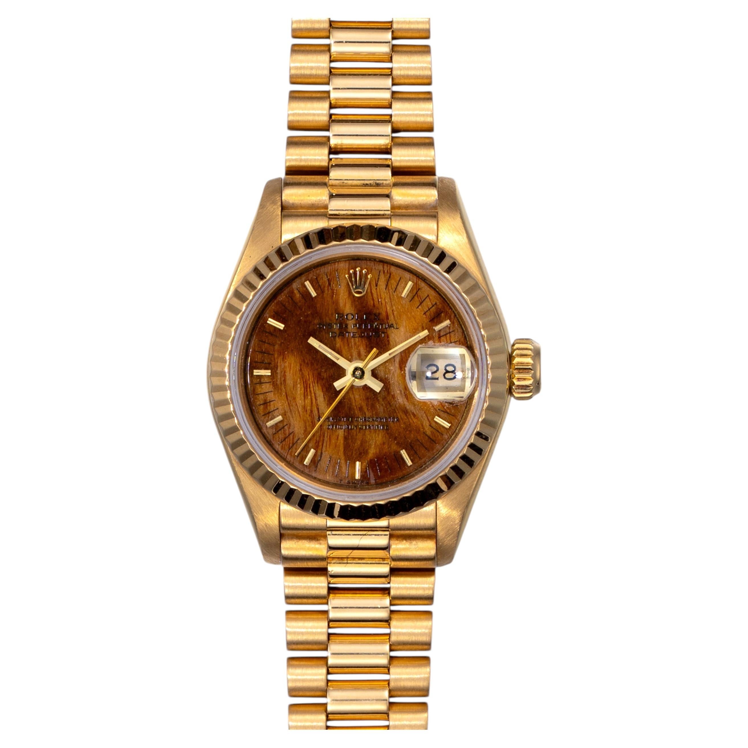 Pre-owned Rolex Mini Datejust 69178 Burlwood Dial 18k Yg 1991 Box And Papers In Multiple