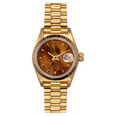 Rolex Mini Datejust 69178 Burlwood Dial 18k YG 1991 Box and Papers