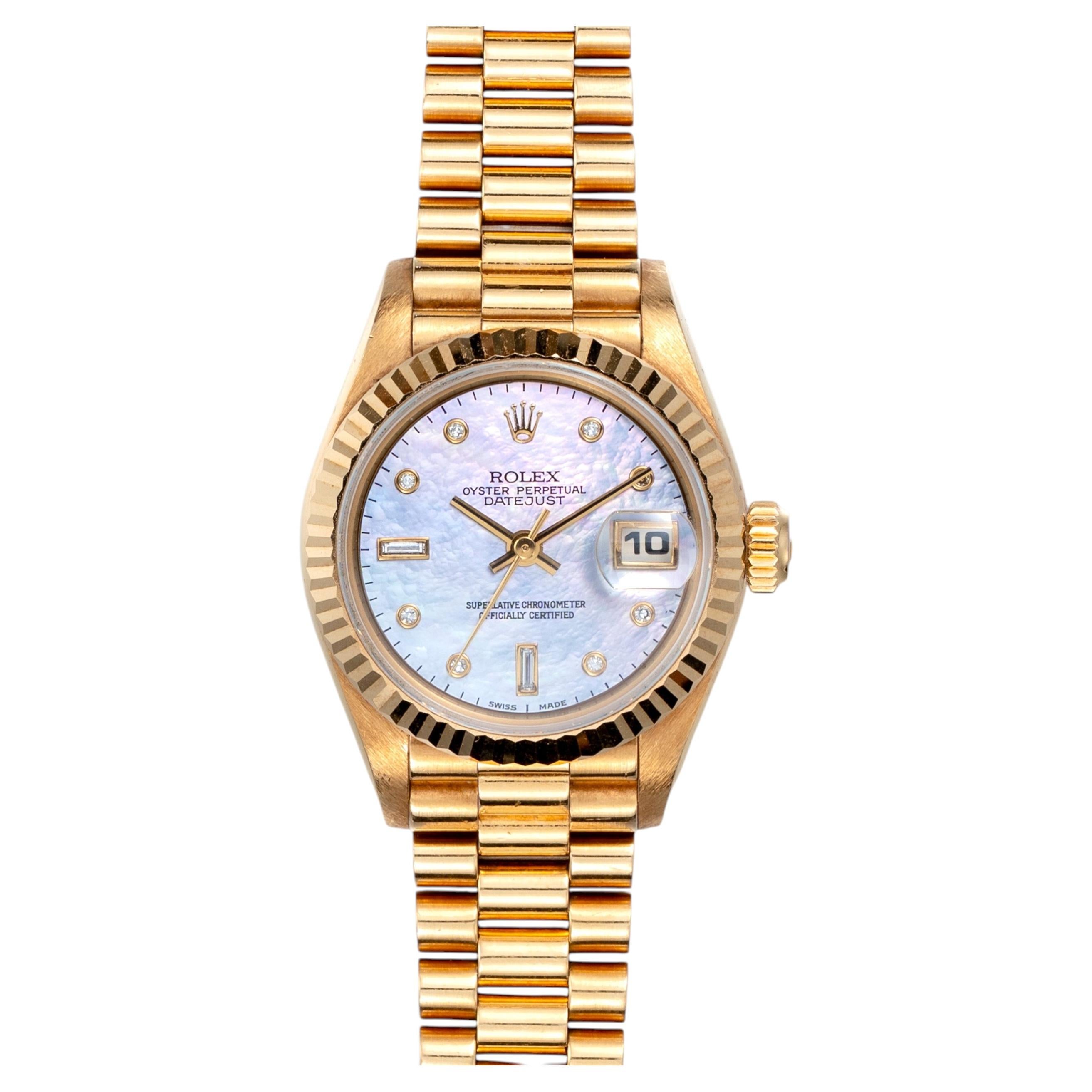 Pre-owned Rolex Mini Datejust 26mm 69178 Mother Of Pearl Pinball Baguette 1987 Box And Pap In Multiple