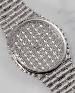 Audemars Piguet Round Bamboo Big Pave Diamond Dial 18k WG 1980s Manual Winding