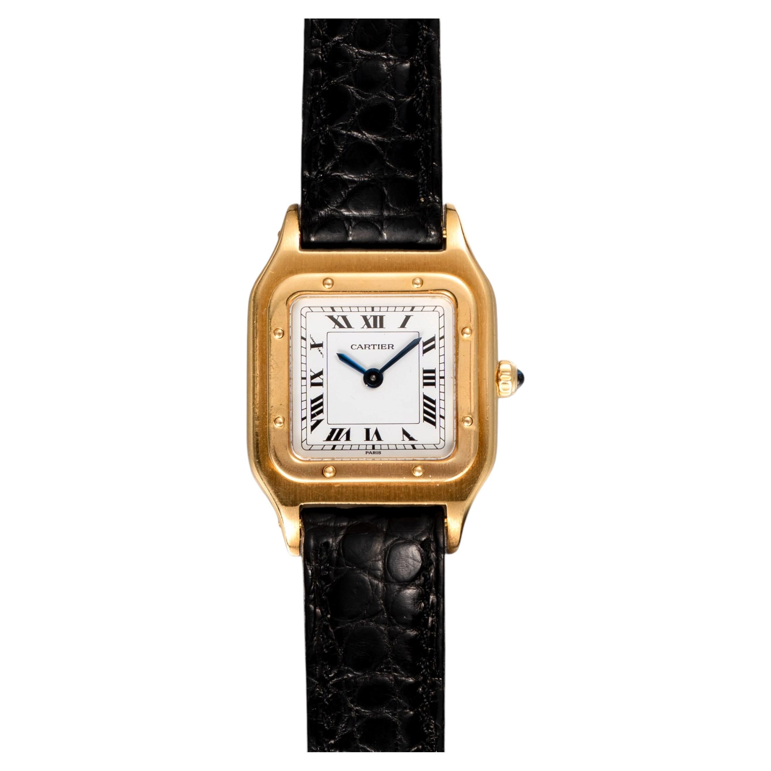Cartier Mini Santos Dumont Extra Plate 96053 Paris Dial 18k YG 1985 Box and Pape For Sale