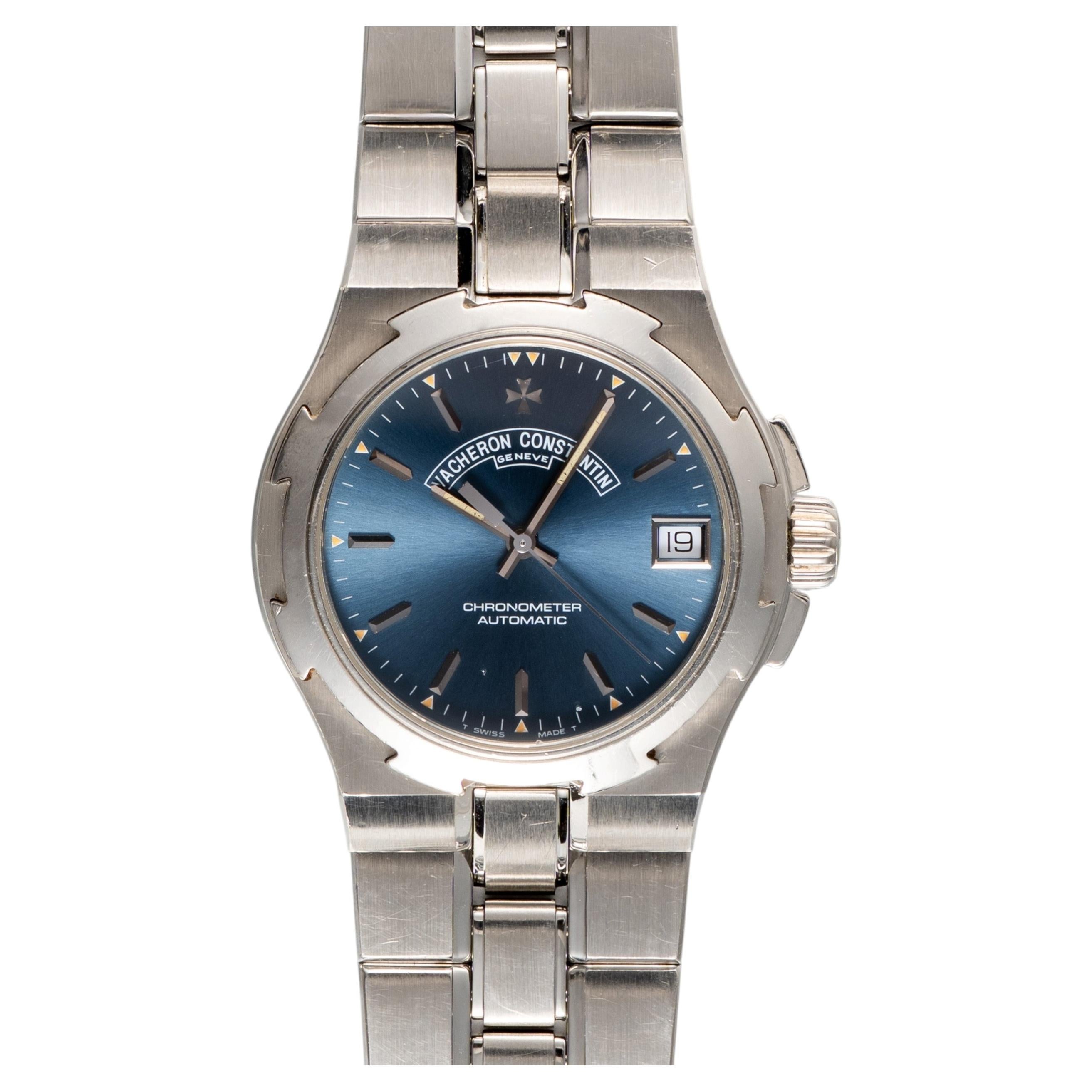 Vacheron Constantin Overseas 42052, acero, automático, esfera azul con acabado rayos de sol, década de los 90