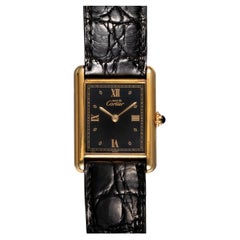 Cartier Tank Must De Cartier LM 590005 Black Dial Vermeil Case Quartz 1980s