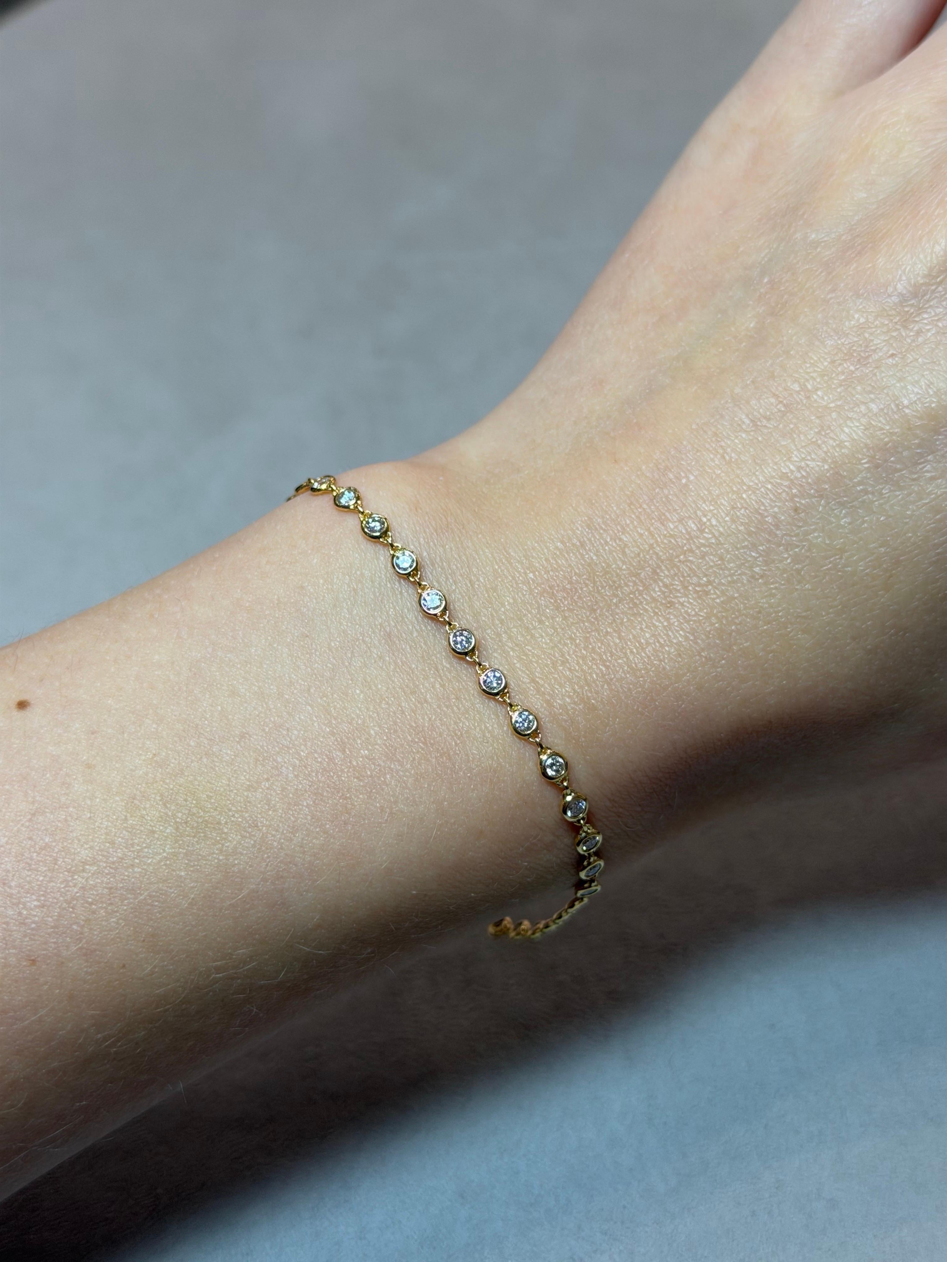 Femenino o masculino Pulsera de cadena de diamantes naturales blancos de oro amarillo de 18 ct en venta