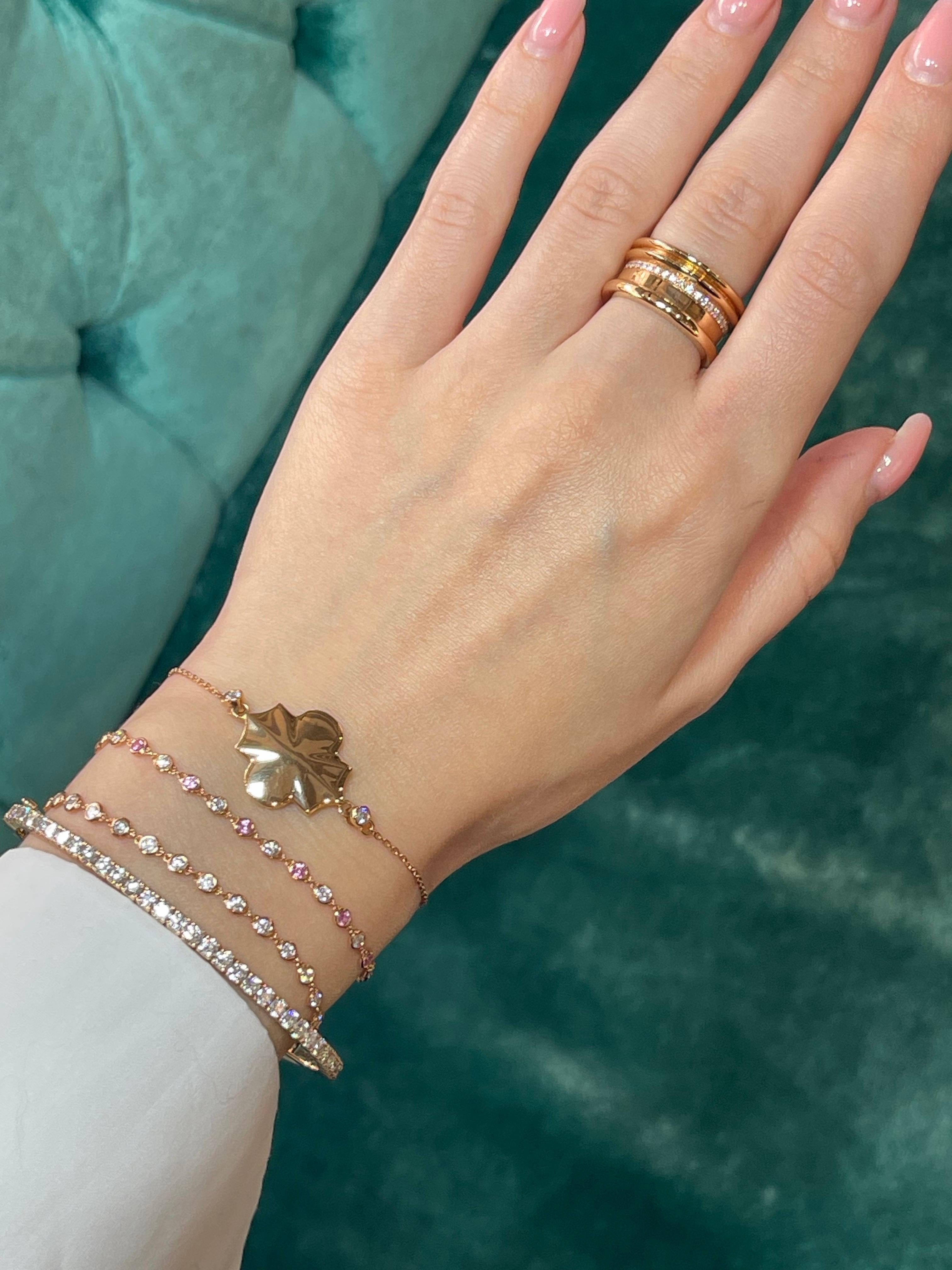 Pulsera de Oro Rosa 18ct Zafiro Rosa y Diamante Blanco Natural en venta 1