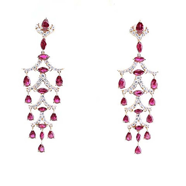 Ruby and Diamond Chandelier Earrings at 1stdibs