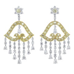 Yellow and White Diamond Chandelier Dangle Earrings