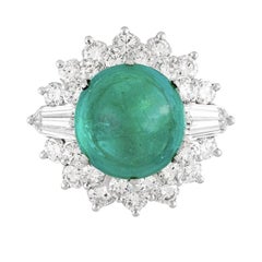 Colombian Emerald AGL-Certified Cabochon Ring with Diamond Halo