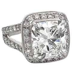 GIA 5.05 Carat Bezel Set Cushion Cut Diamond Engagement Ring