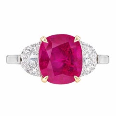 GIA Certified 4.38 Carat Ruby Three-Stone Cocktail Ring