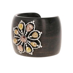 Lugano 10.25ct Multi-Color Diamond Wood Cuff Bracelet, 18k Gold, Italy