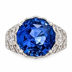 8 Carat Vivid Blue Sapphire in Edwardian Antique Diamond Mounting