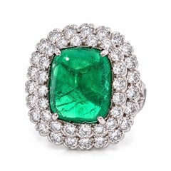 Ruser 7.50 Carat Emerald and Diamond Platinum Cocktail Ring, AGL
