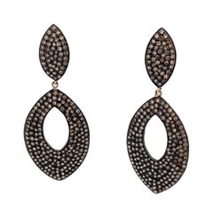 Champagne Diamond Dangle Earrings in 14k Yellow Gold & Black Rhodium