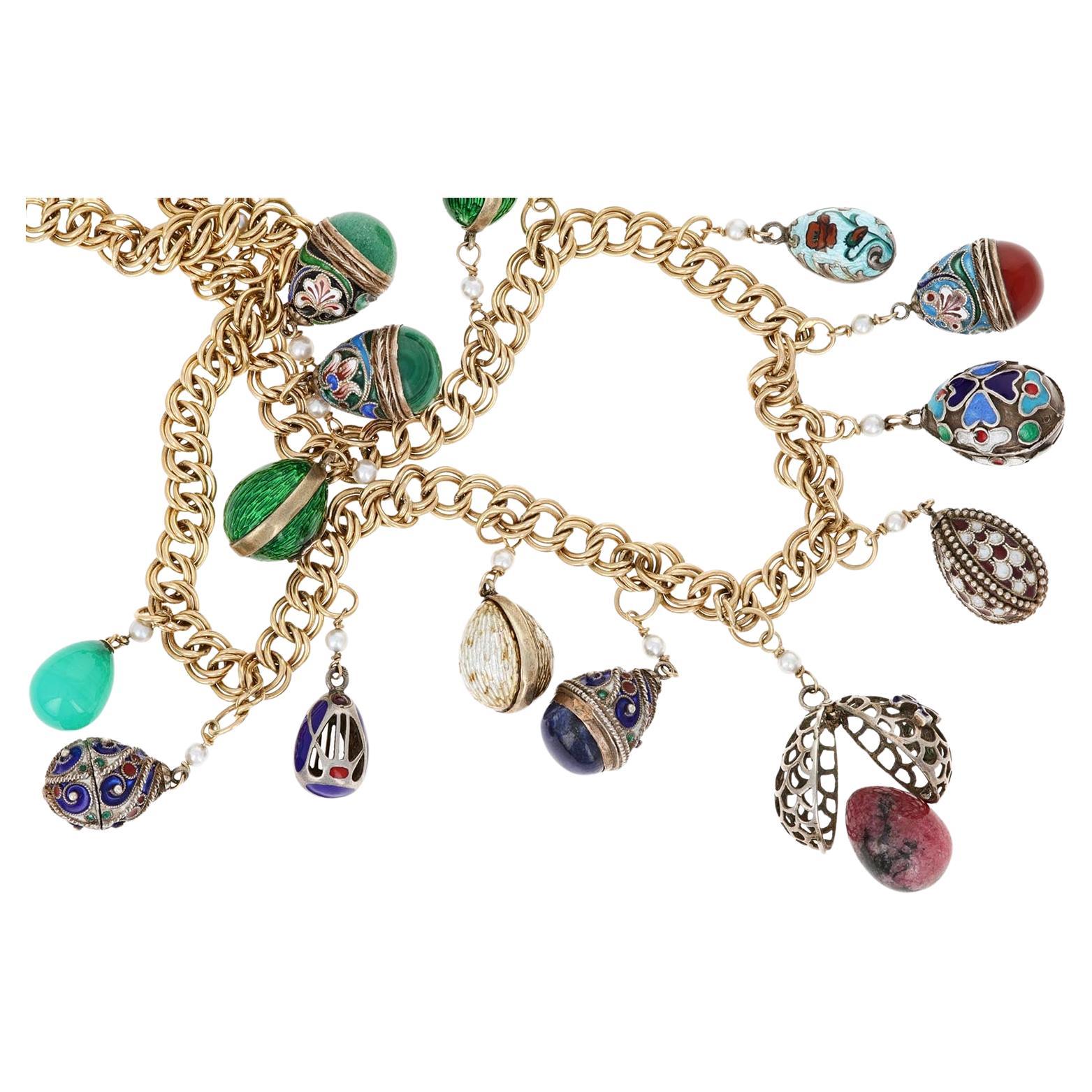 Faberge Style Colored Enamel Charm Necklace For Sale
