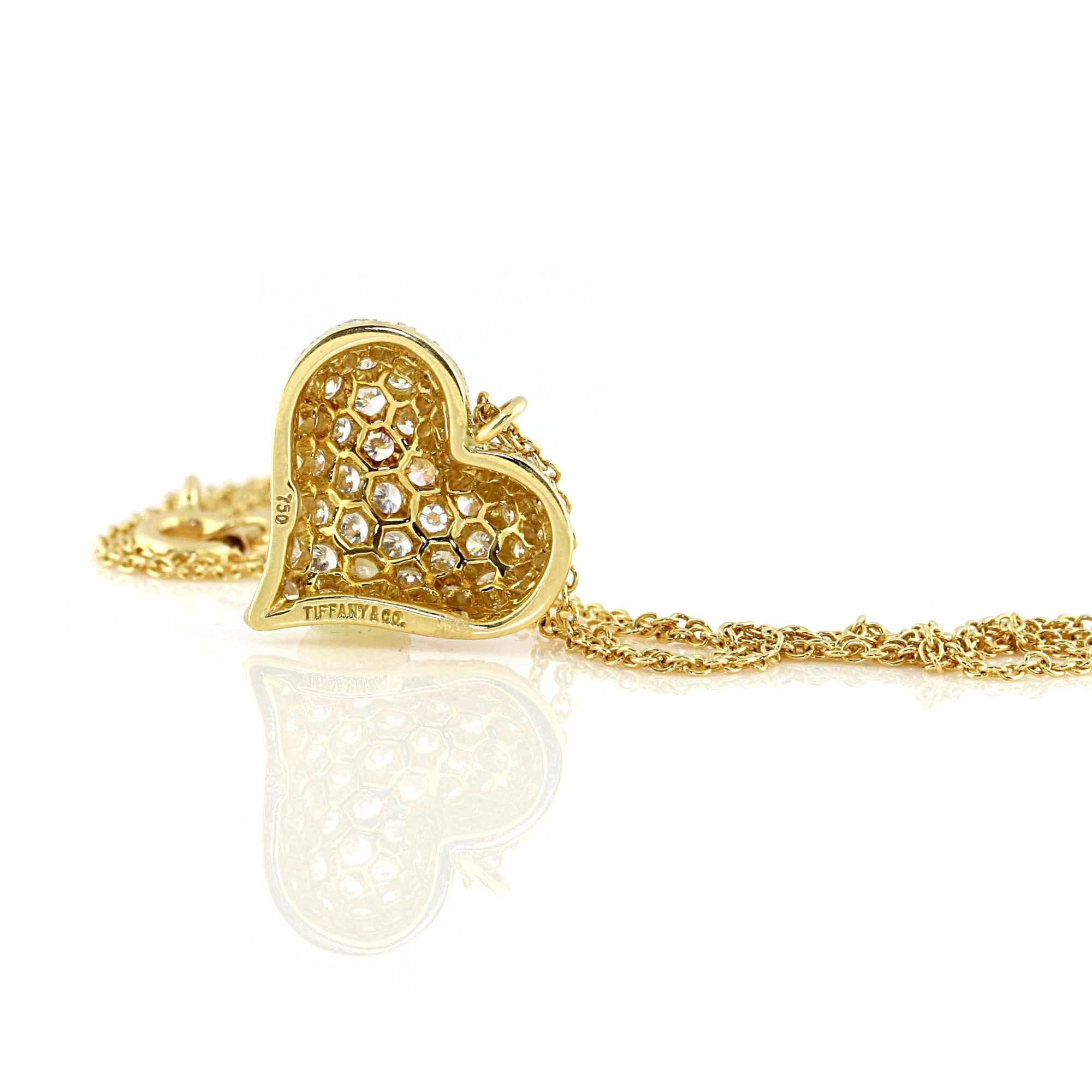 Modern Tiffany & Co. 1.80 Carat Diamonds Gold Heart Necklace