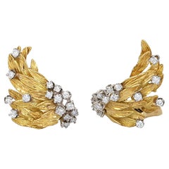 Retro Diamond and Yellow Gold Lever-Back Earrings, French 