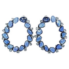 Half Hoop 18k Multi-Shaped Sapphire and Diamond Hoop Earrings