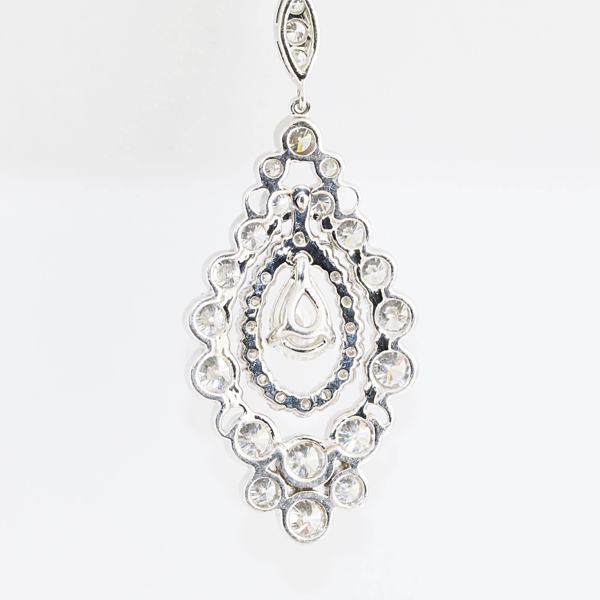 Round Cut Art Deco Diamond Chandelier Earrings For Sale
