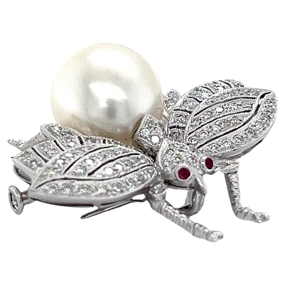 Pearl and Diamond Brooch Pin  For Sale