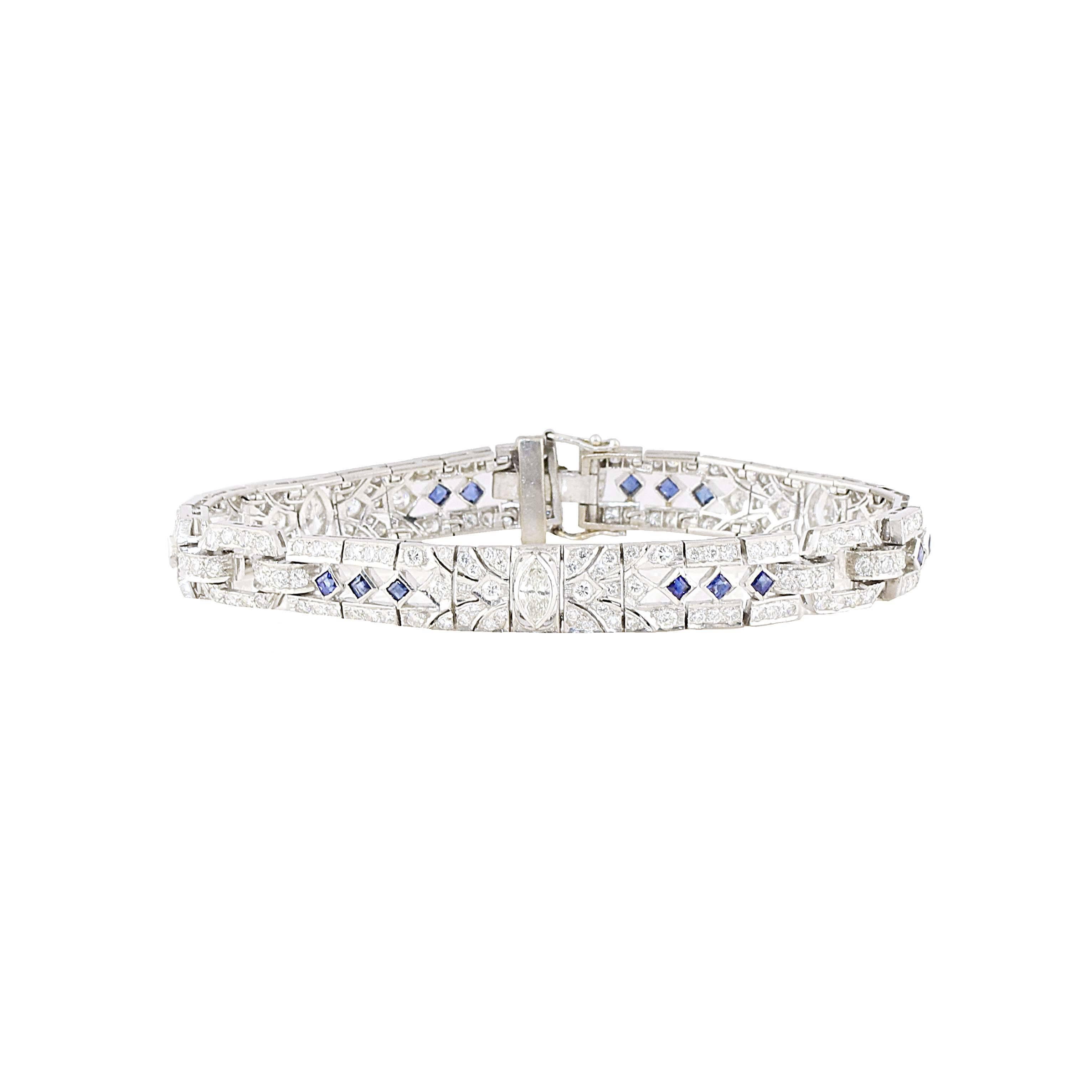 Art Deco Styled Sapphire and Diamond Bracelet line bracelet. In Excellent Condition In Beverly Hills, CA