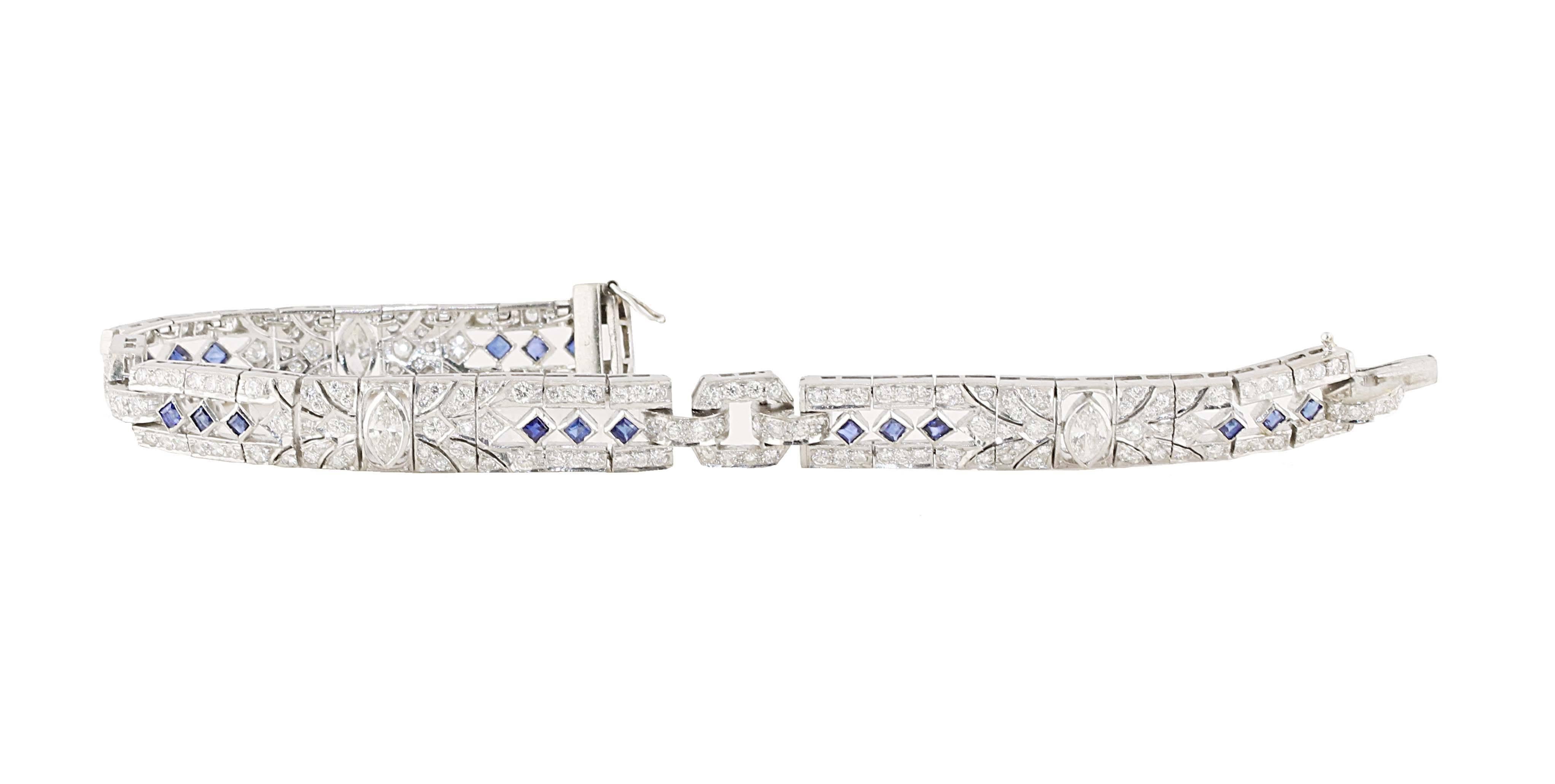 Women's Art Deco Styled Sapphire and Diamond Bracelet line bracelet.