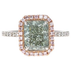 Verlobungsring mit GIA 3,02 Karat gelbem, grünem Fancy-Diamant