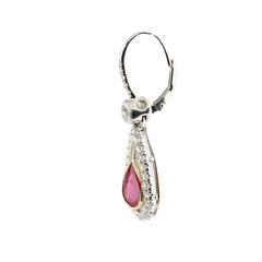 2.86 Carat Burma Pear Shape Ruby Diamond Gold Platinum Drop Earrings
