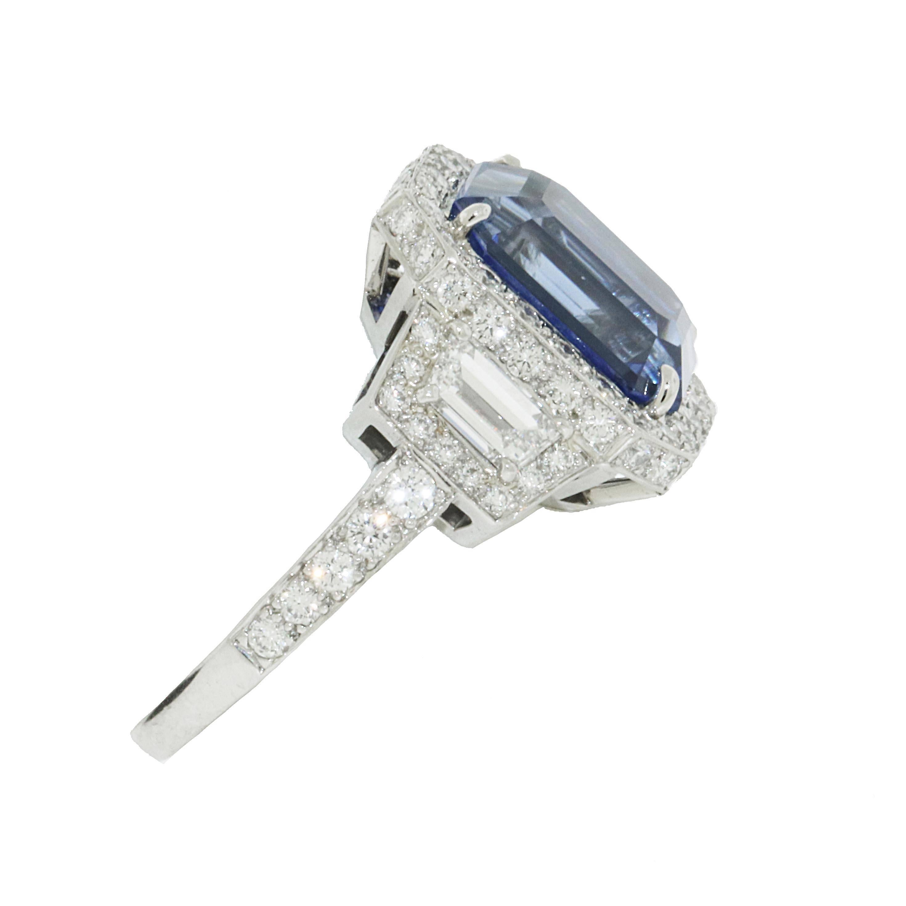 Art Deco Tiffany & Co. 5.62 Carat Sapphire Diamond Platinum Ring