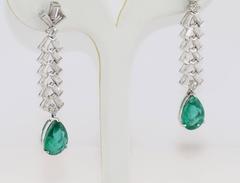 Platinum Pear Shape Emerald Drops and Diamonds Earrings